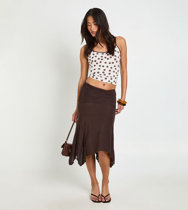 High Waist Hanky Hem Midi Skirt