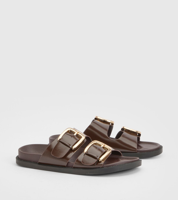 Double Buckle Footbed Flat Sandals