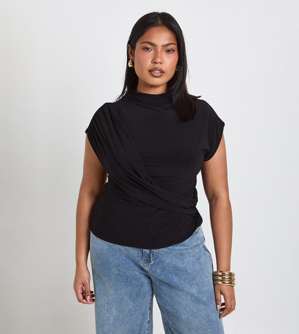 Curve Slinky Wrap Detail Short Sleeves Top