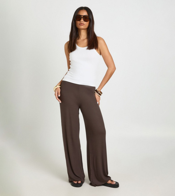 Rib Wide Leg Trousers