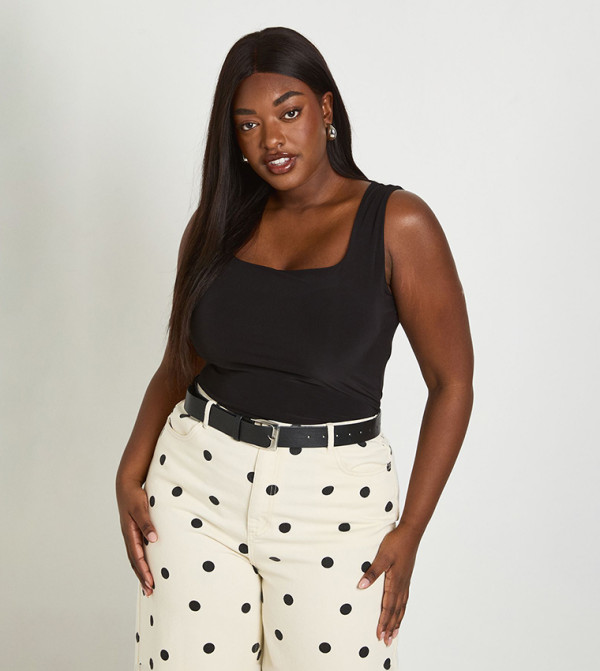 Curve Double Layer Slinky Square Neck Bodysuit Top