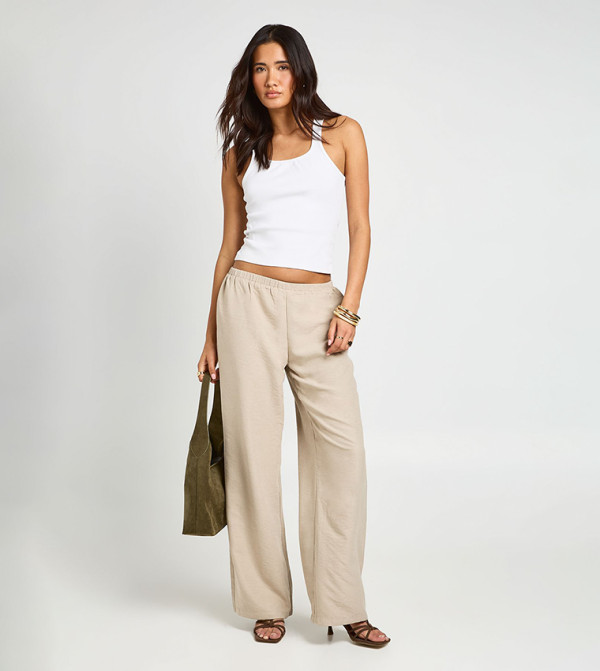 Drawstring Waist Wide Leg Trousers