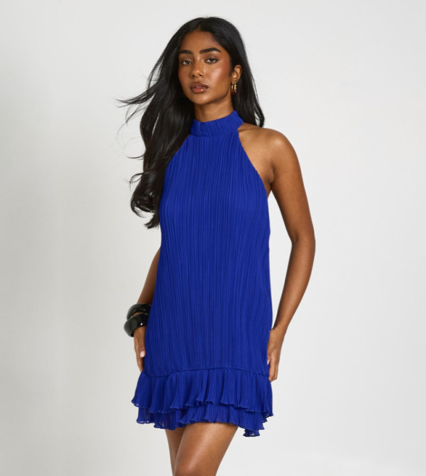 Plisse Double Ruffle Mini Dress