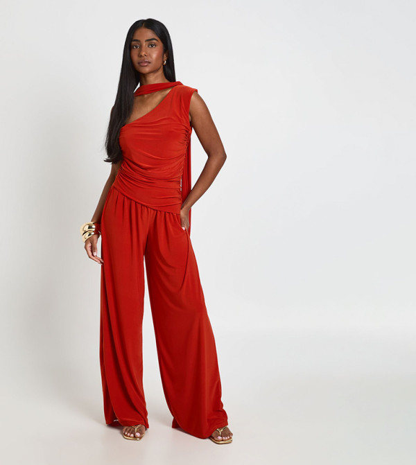 Slinky One Shoulder Drape Detail Jumpsuit