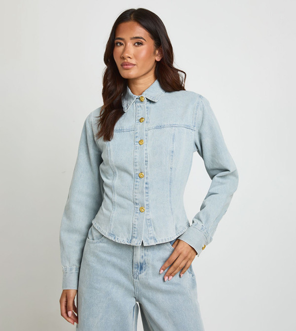 Washed Gold Button Denim Shirt