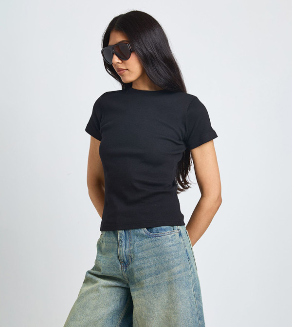 Tall Ribbed Short Sleeves Fitted T-Shirt