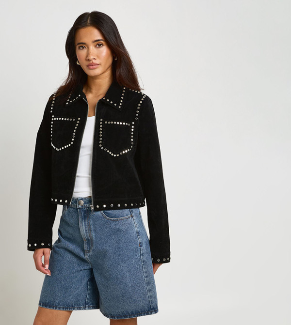 Stud Detail Faux Suede Jacket