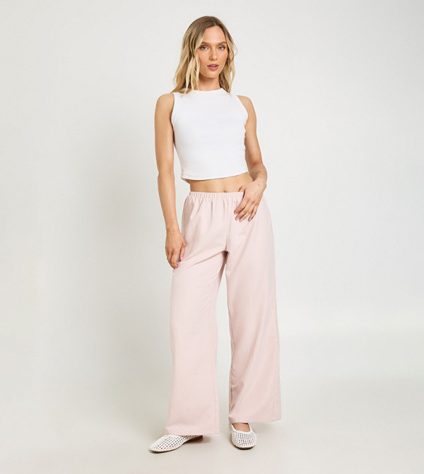 Petite Drawstring Waist Wide Leg Trousers
