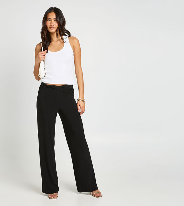 Double Layer Slinky Knot Detail Wide Leg Trousers