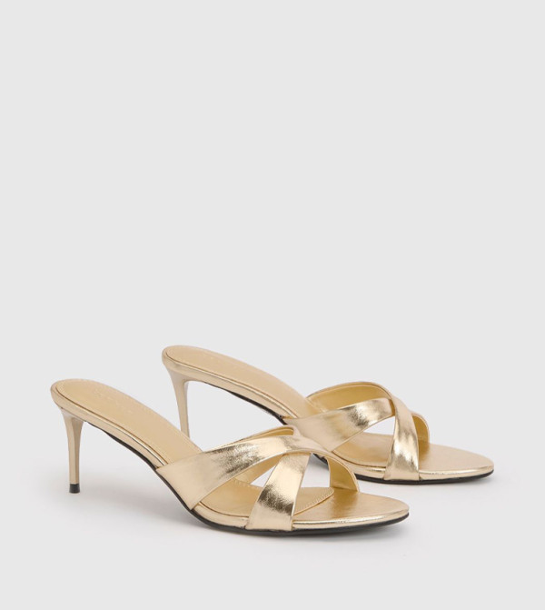 Metallic Cross Front Heeled Sandals