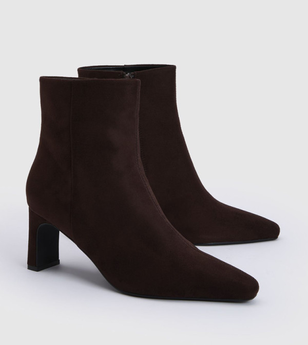 Wide Fit Low Heel Faux Suede Ankle Boots