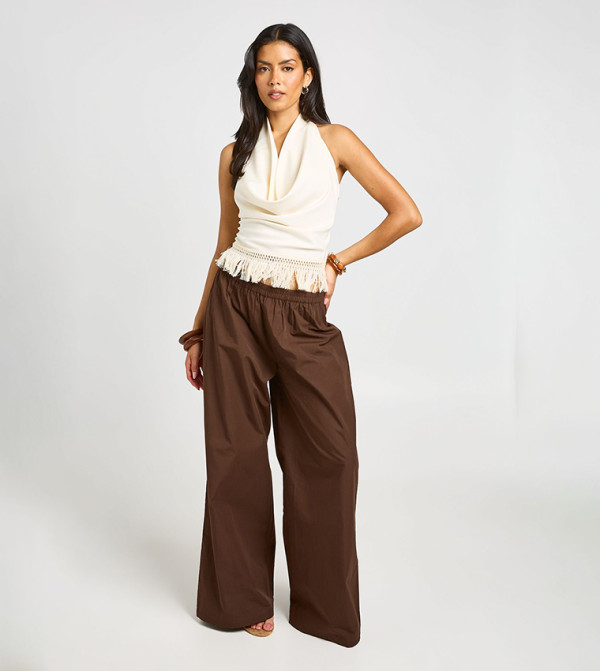 Tassel Trim Cowl Neck Sleeveless Top