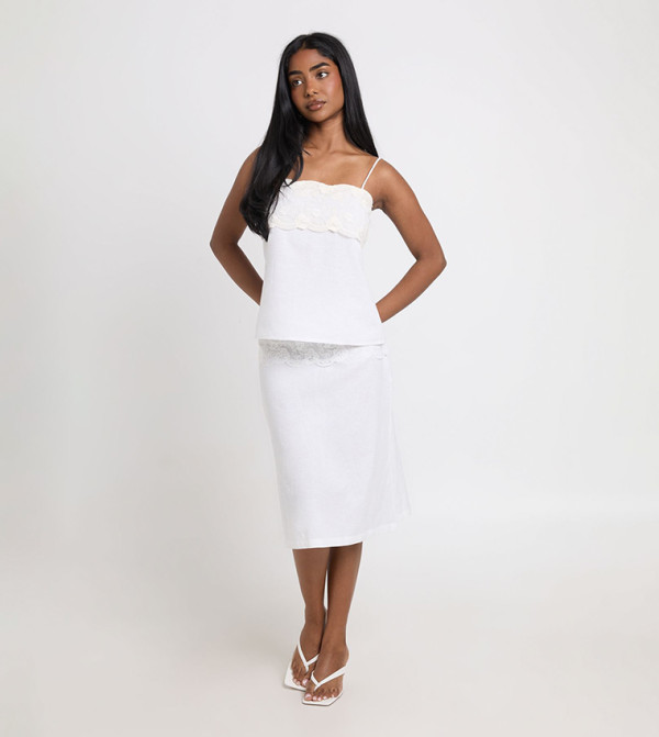 Linen Lace Panel Scallop Edge Cami Top