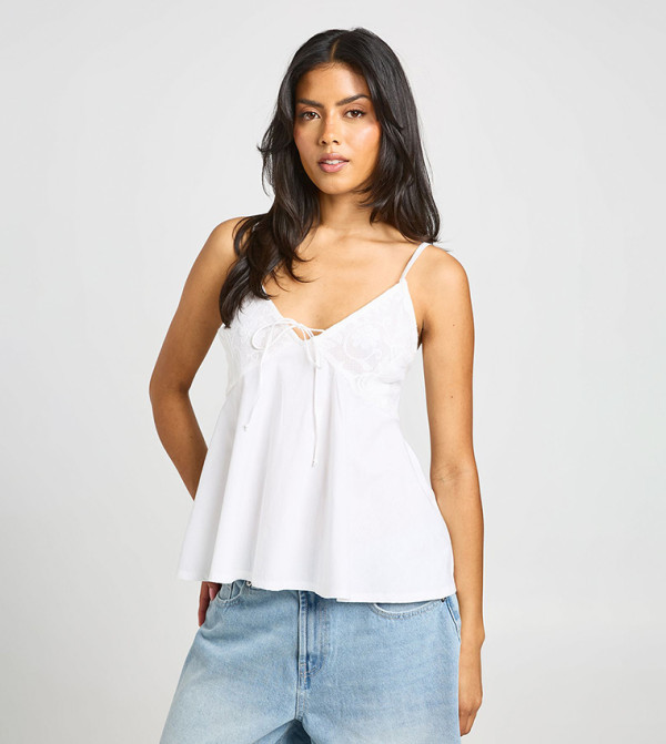 Lace Bust Detail Floaty Cami Top