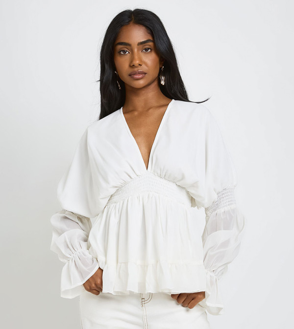 Smock V-Neck Bell Sleeves Top