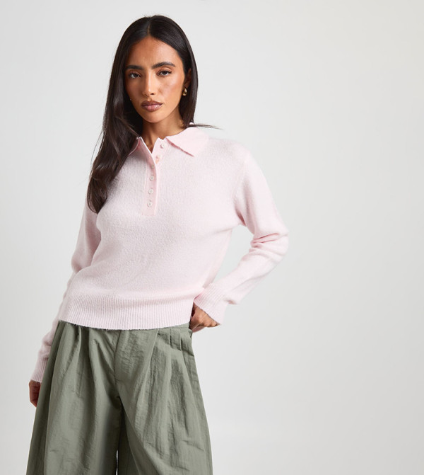 Button Collared Knitted Sweater