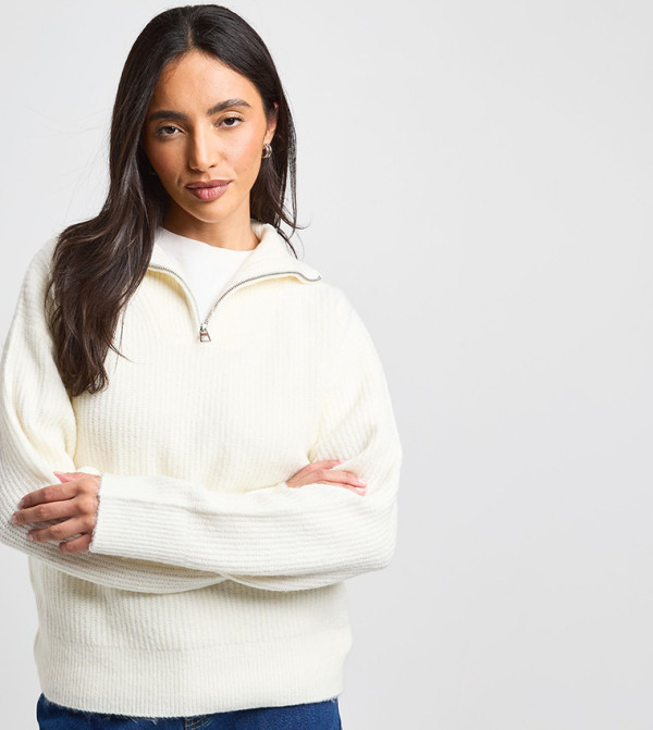 Chunky Knit Zip Neck Oversized Sweater