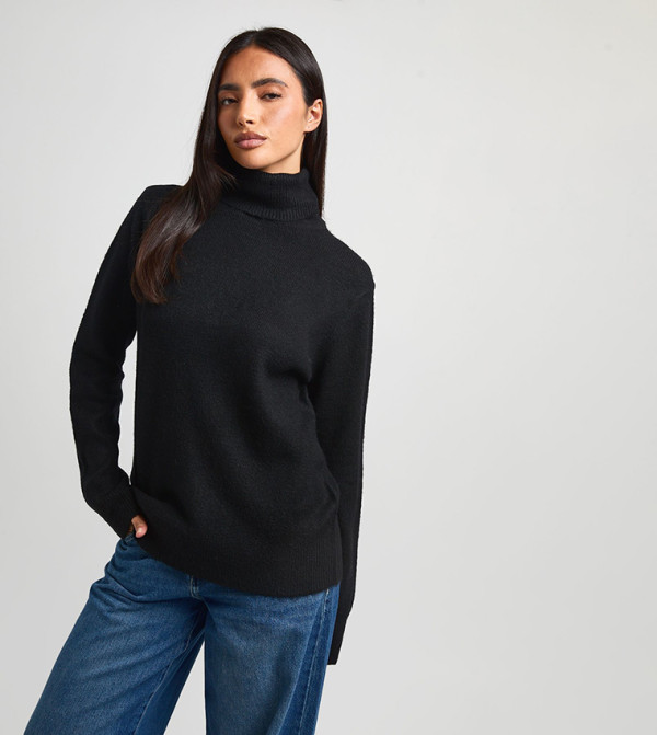 Ribbed Knitted Roll Neck Sweater
