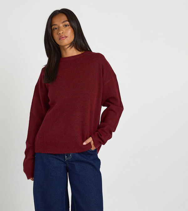 Ribbed Knitted Crew Neck Sweater