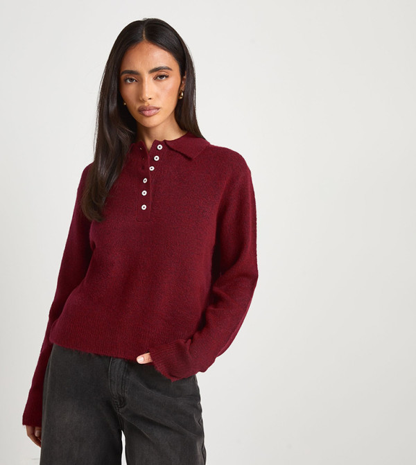 Button Collared Knitted Sweater