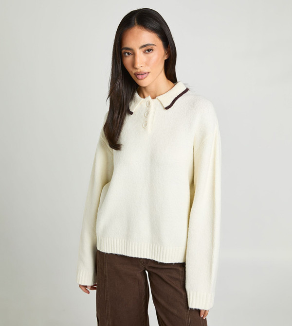 Contrast Collared Chunky Knitted Sweater