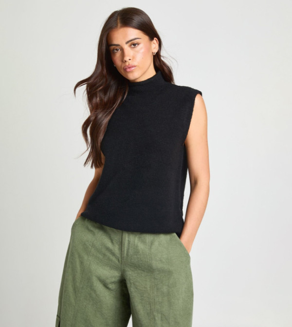 Soft Knit High Neck Sleeveless Top