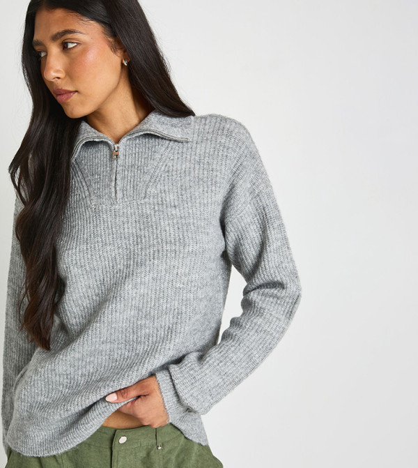 Tall Chunky Knit Zip Neck Oversized Sweater