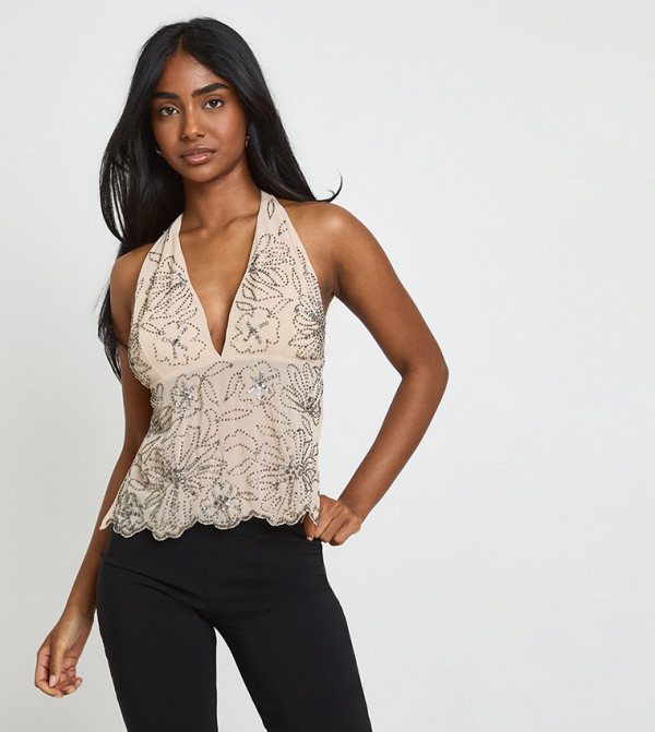 Beaded Sequined Halterneck Top