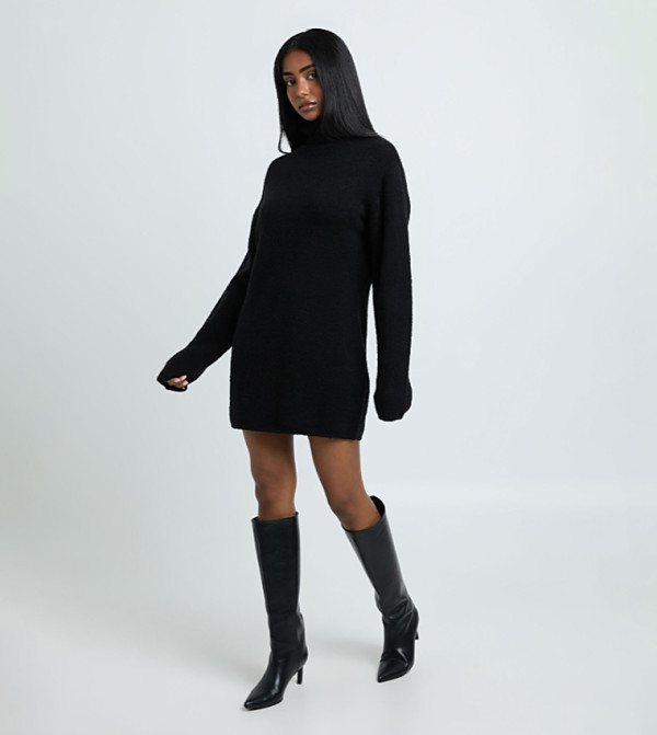 Petite Roll Neck Chunky Knit Mini Dress