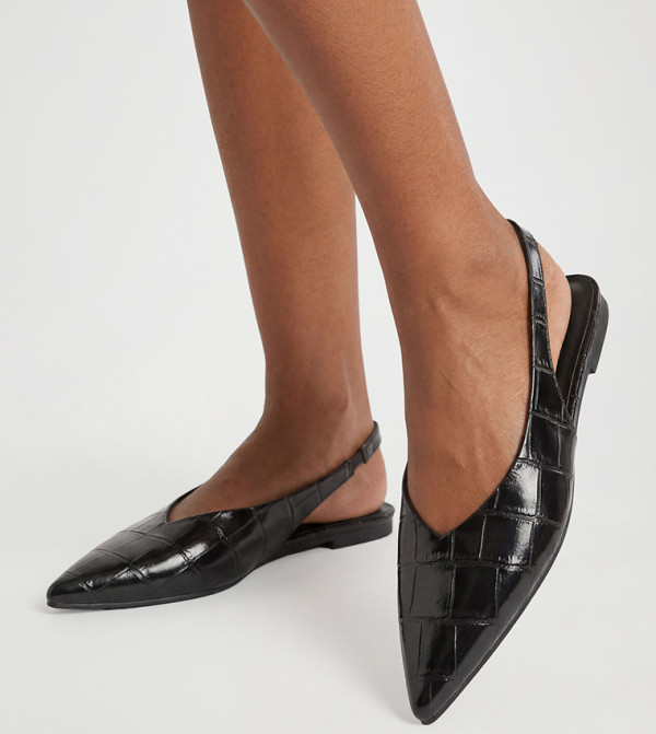 Croc Textured Slingback Pointed Toe Flat Shoes