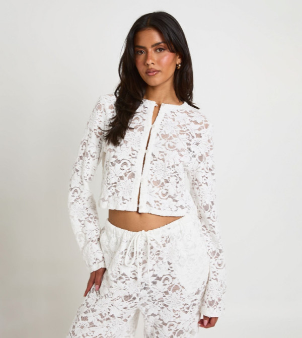 Lace Button Through Crop Top