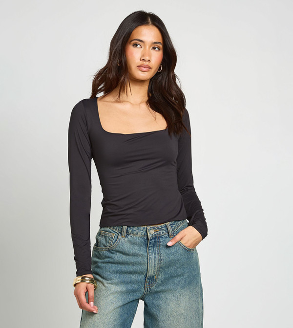 Second Skin Square Neck Long Sleeves Top