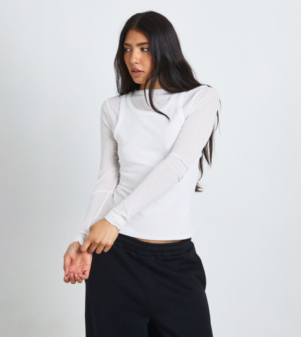 Tall Double Layer Sheer Rib Racer Long Sleeves Top