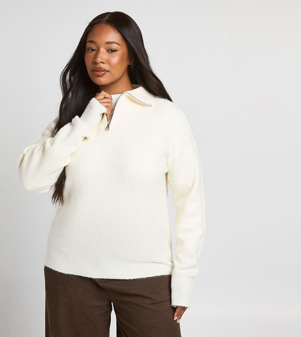 Curve Chunky Knit Zip Neck Sweater