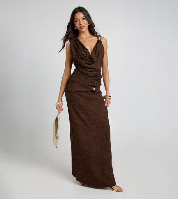 Textured Gold Trim Maxi Skirt