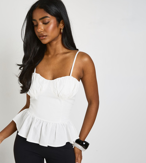 Ruched Bust Poplin Peplum Hem Top