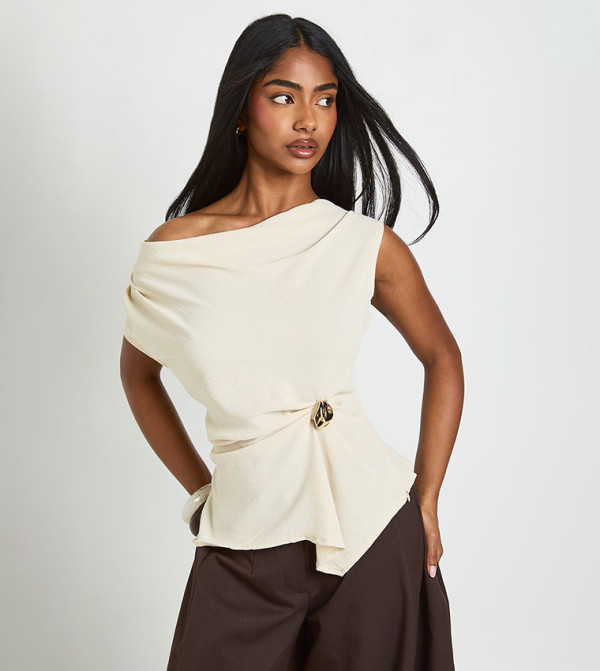 Hammered Asymmetric Gold Trim Top