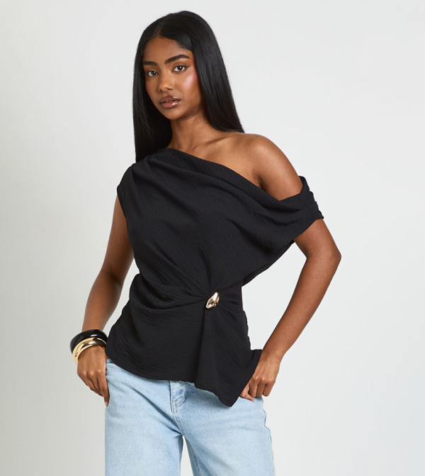 Hammered Asymmetric Gold Trim Top