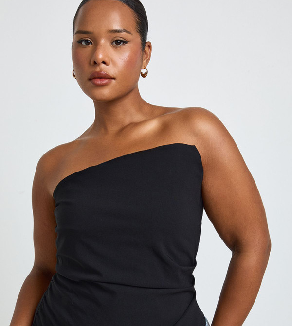 Curve Bengaline Ruched Bandeau Asym Hem Top