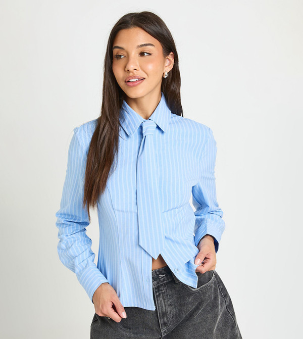 Stripe Tie Detail Fitted Shirt