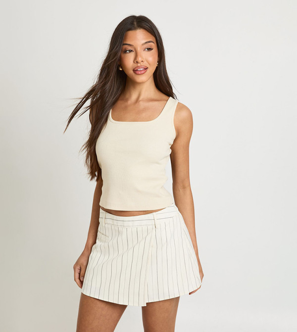 Striped Crepe Wrap Skort