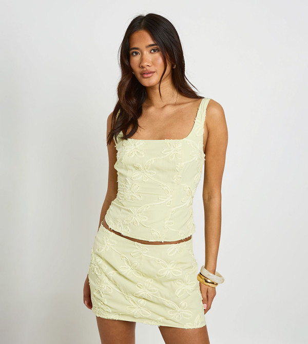 Woven Floral Textured Sleeveless Top