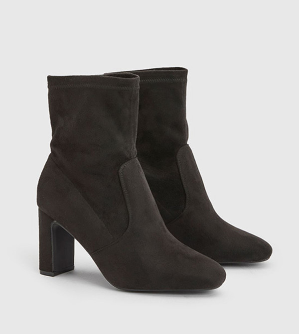 Wide Fit Faux Suede Block Heel Sock Boots