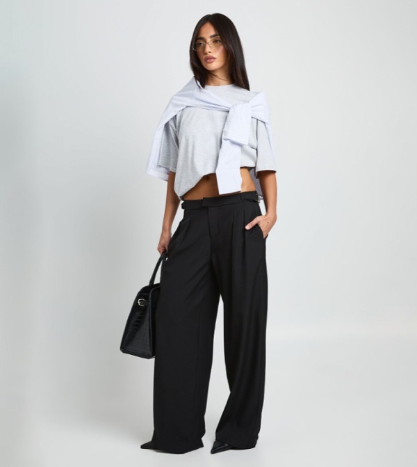 Adjustable Waist Wide Leg Tailored Trousers