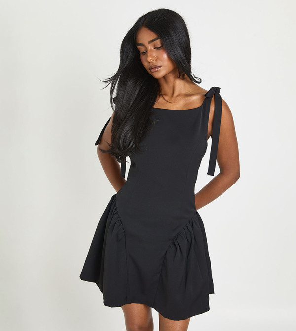Tailored Tie Shoulder Skater Mini Dress