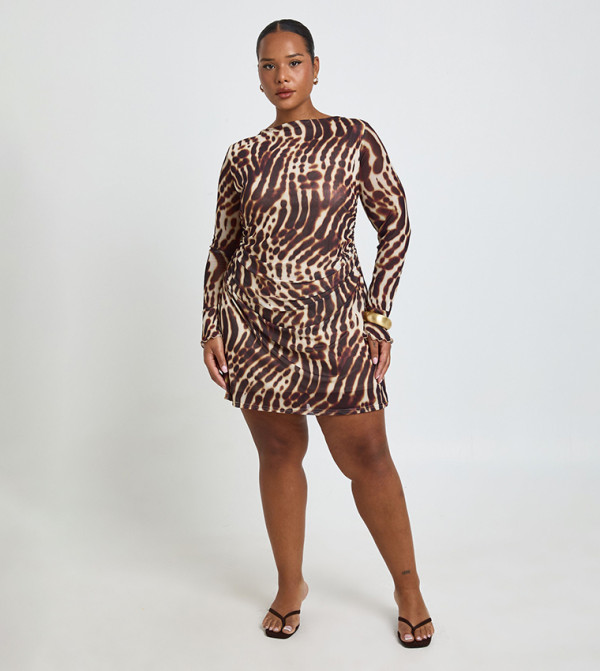 Curve Printed Ruched Mini Shift Dress