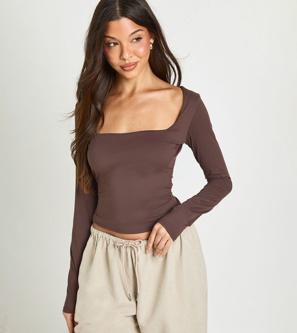 Tall Second Skin Square Neck Long Sleeves Top