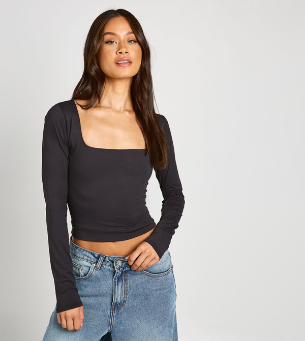 Tall Second Skin Square Neck Long Sleeves Top