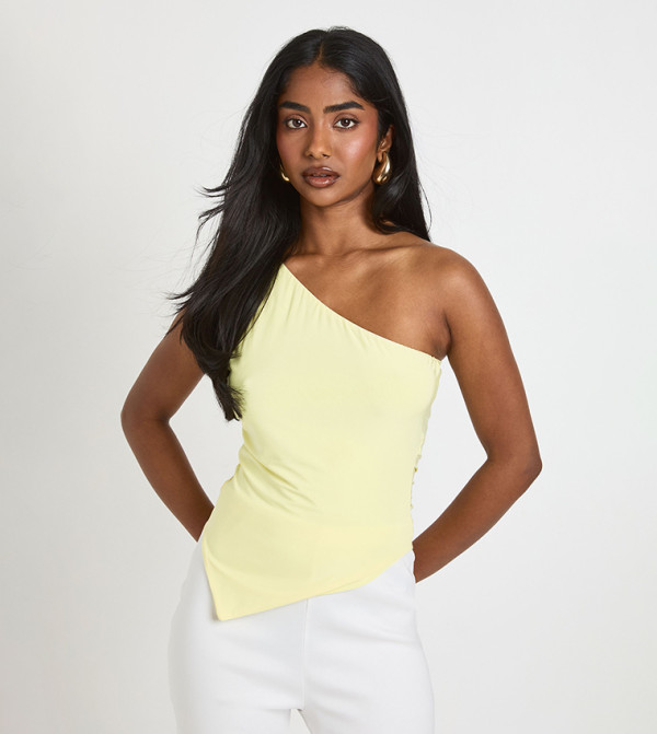 Double Layer Slinky One Shoulder Asymmetric Hem Top