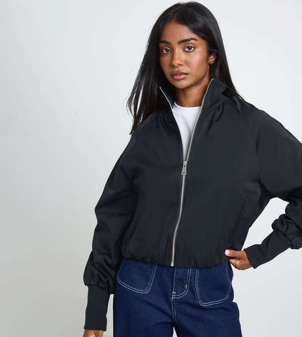 Funnel Neck Zip-Through Bomber Jacket